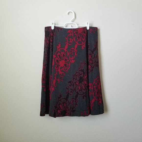 Eci New York Red Scroll Print Sweater Knit Skirt L - Picture 1 of 4